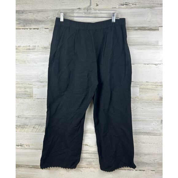 Zozo Women’s 10 Black Linen Blend Wide Leg Crop Pants Fringe Hem Boho - Picture 2 of 7